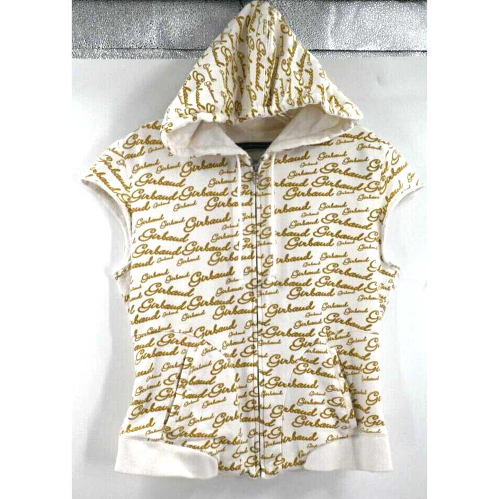 Le Jean de Marithe Francois Girbaud Sleeveless Hoodie Large White‎ Gold Logo